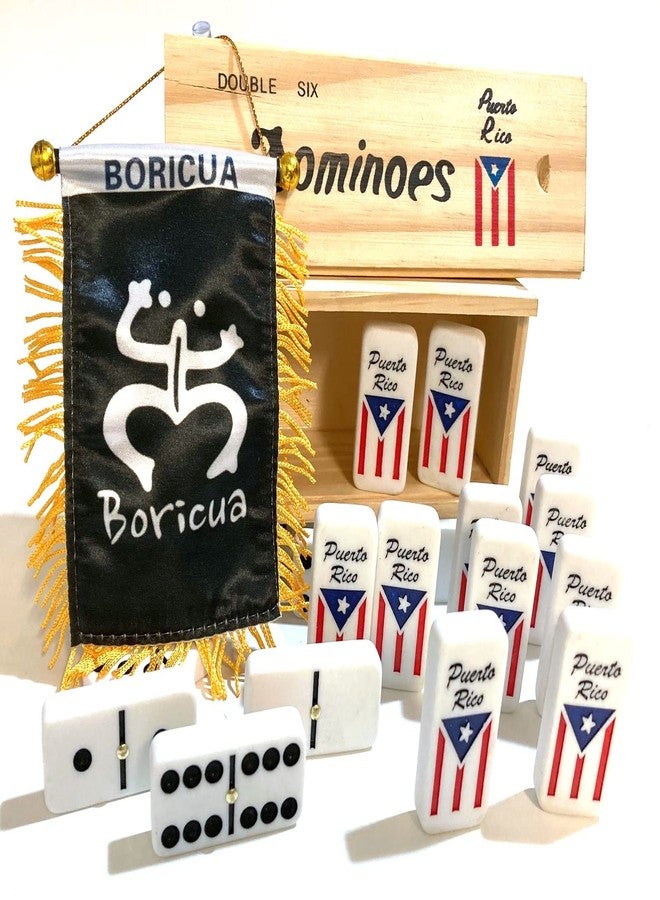 PRK 14 Puerto Rico Dominoes Double six Boricua Classic 2pc Dominoes and Puerto Rico Mini Flag - Image 1